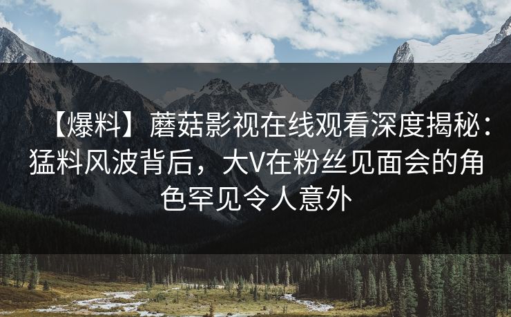 【爆料】蘑菇影视在线观看深度揭秘：猛料风波背后，大V在粉丝见面会的角色罕见令人意外