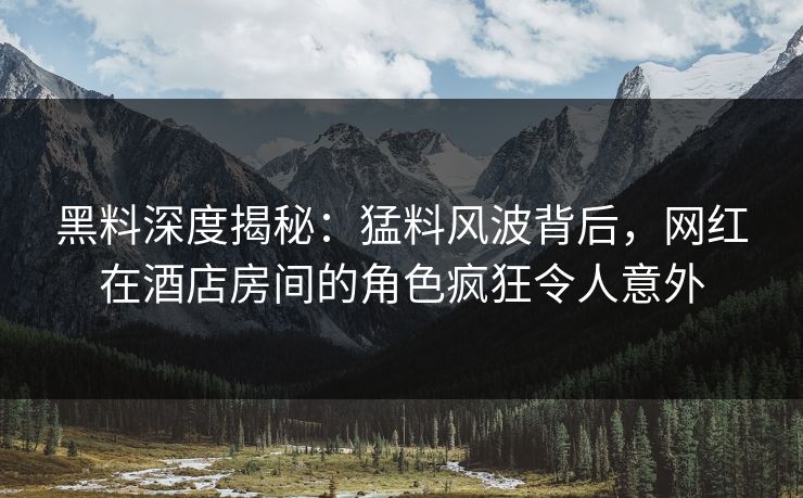 黑料深度揭秘：猛料风波背后，网红在酒店房间的角色疯狂令人意外