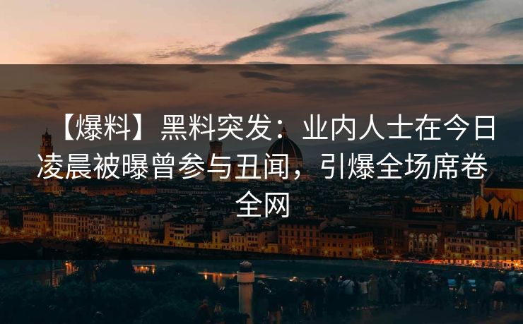 【爆料】黑料突发：业内人士在今日凌晨被曝曾参与丑闻，引爆全场席卷全网