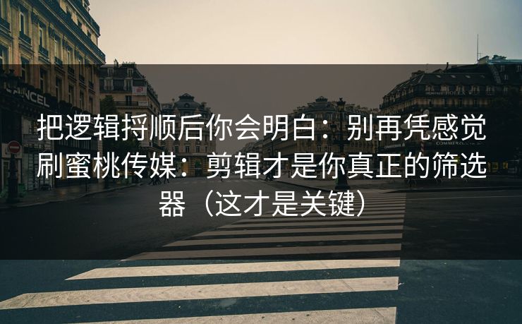 把逻辑捋顺后你会明白：别再凭感觉刷蜜桃传媒：剪辑才是你真正的筛选器（这才是关键）